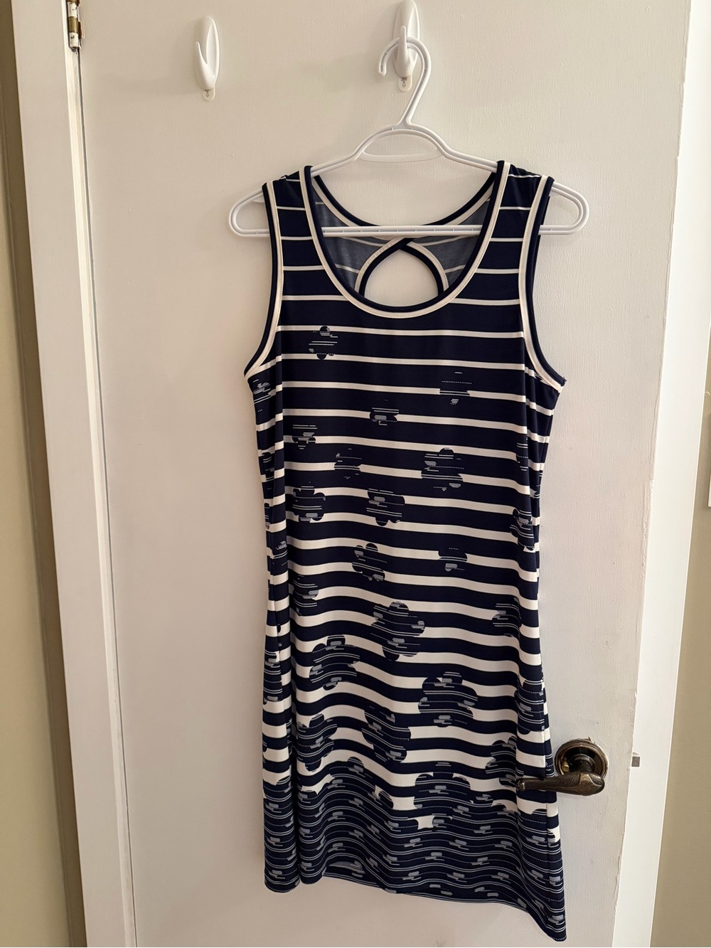Max Studio Navy & White Striped Swing Dress | Keyhole Back | Medium